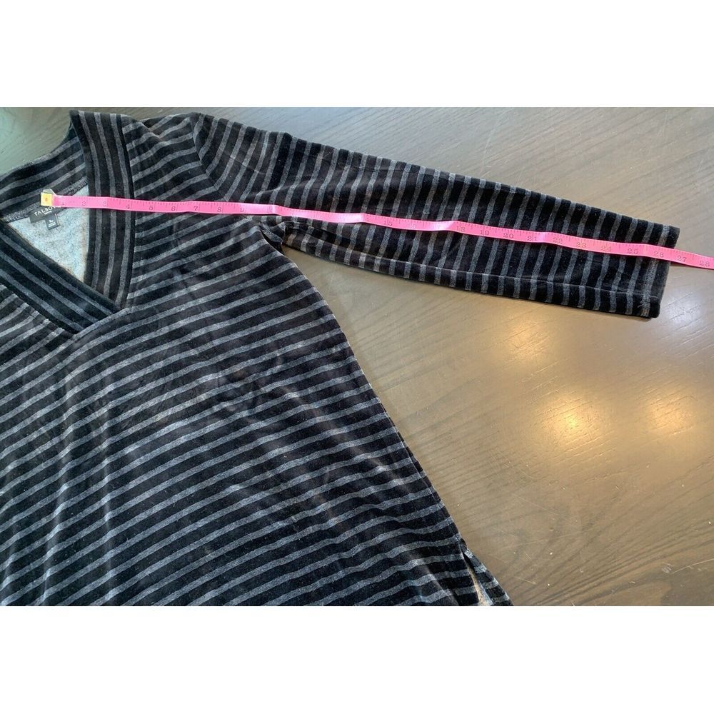 Talbots Top Women's Petites Small SP Soft Cozy  Black Stripe V Neck Velour Hygge - Picture 13 of 14